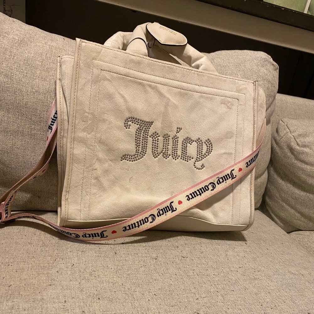 Juicy Couture Velour Angel White Extra Spender Tote Bag Purse NWT